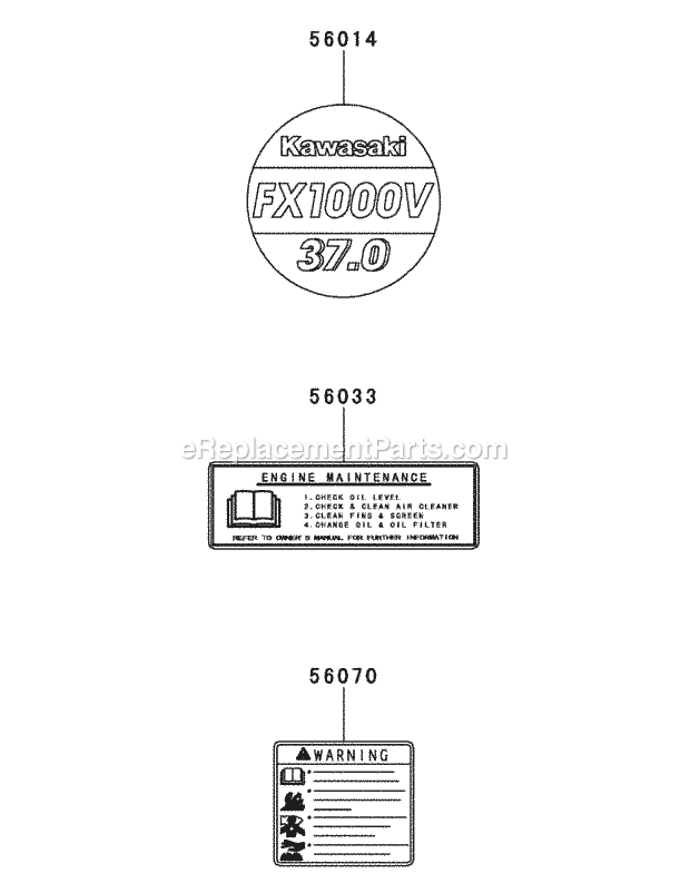 Kawasaki Fx1000-S09 Label Diagram and Parts List for S7237-KW 53DI8DU8050-37HP Cub Cadet Lawn Tractor